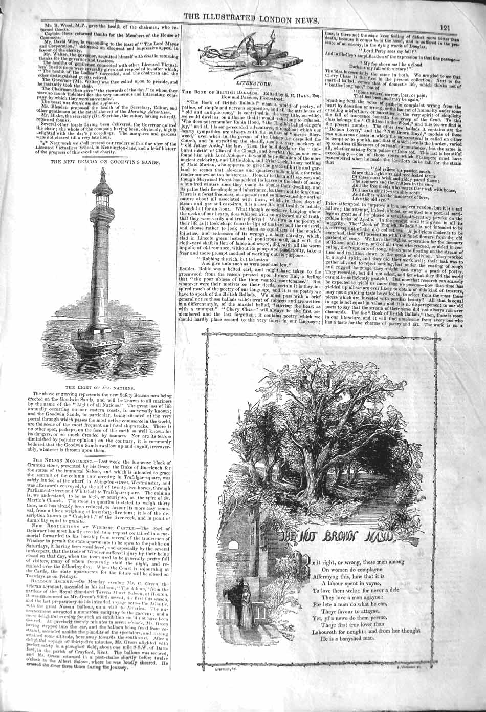 Old Antique Print 1842 Beacon Goodwin'S Sands Nut Brown Mayd Poem Trees 19th