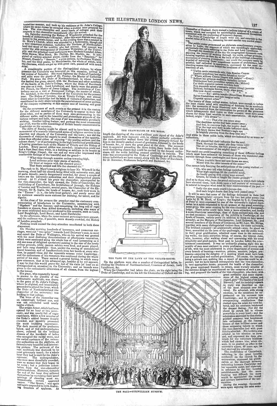 Old Antique Print 1842 Portrait Chancellor Fitzwilliam Musuem Senate Vase 19th