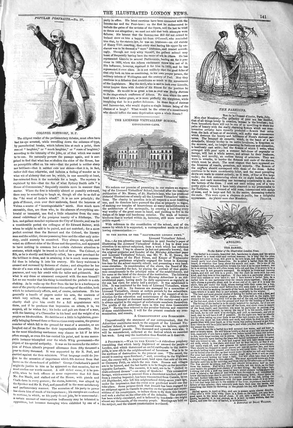 Old Antique Print 1842 Portrait Colonel Sibthorp Kennington Lane Angling 19th