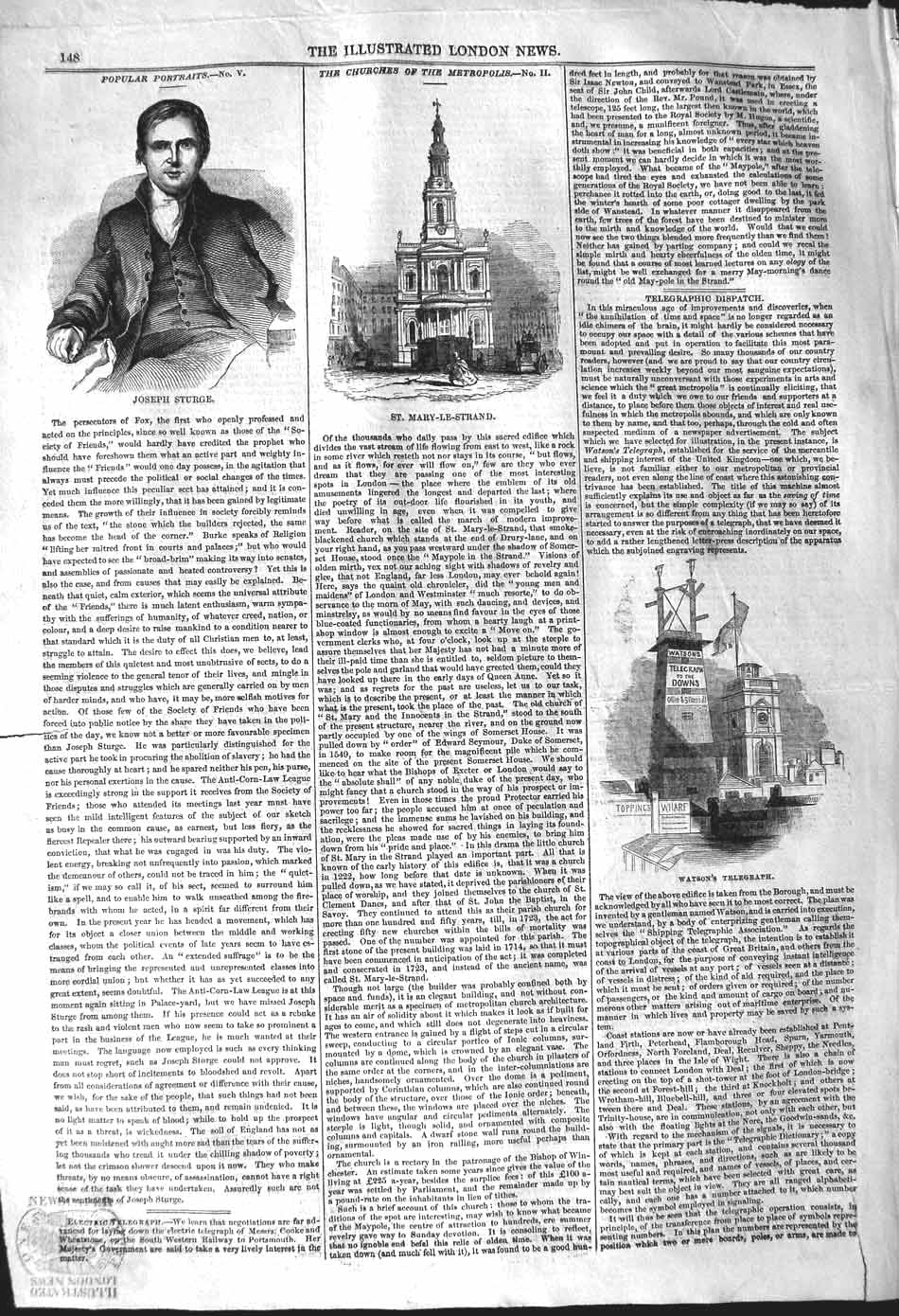 Original Old Antique Print 1842 Joseph Sturge Mary-Le-Strand Watson Te Victorian