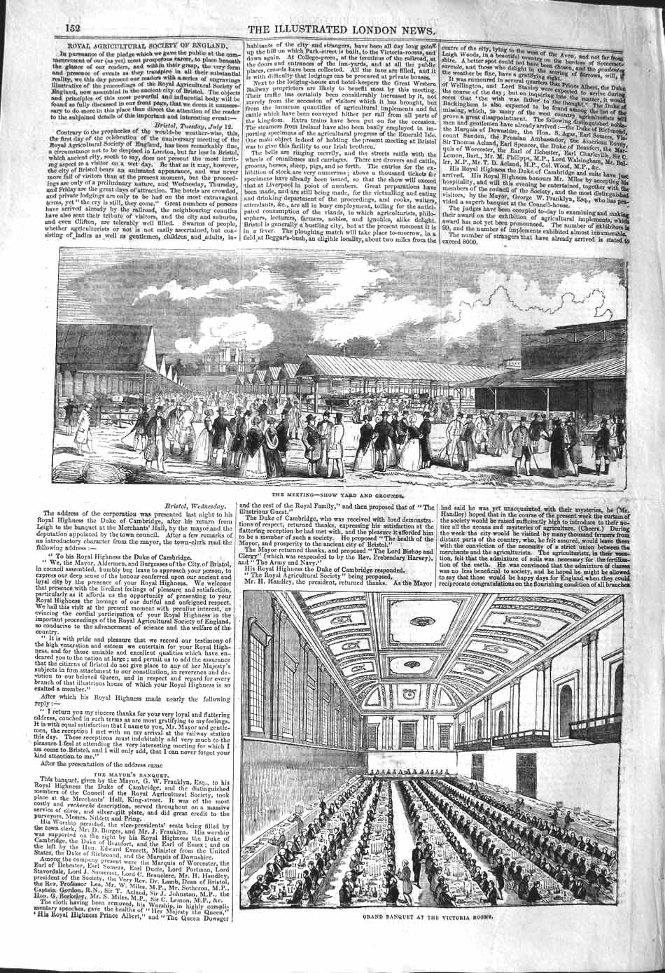Original Old Antique Print 1842 Agricultural Show Yard Banquet Victoria Rooms