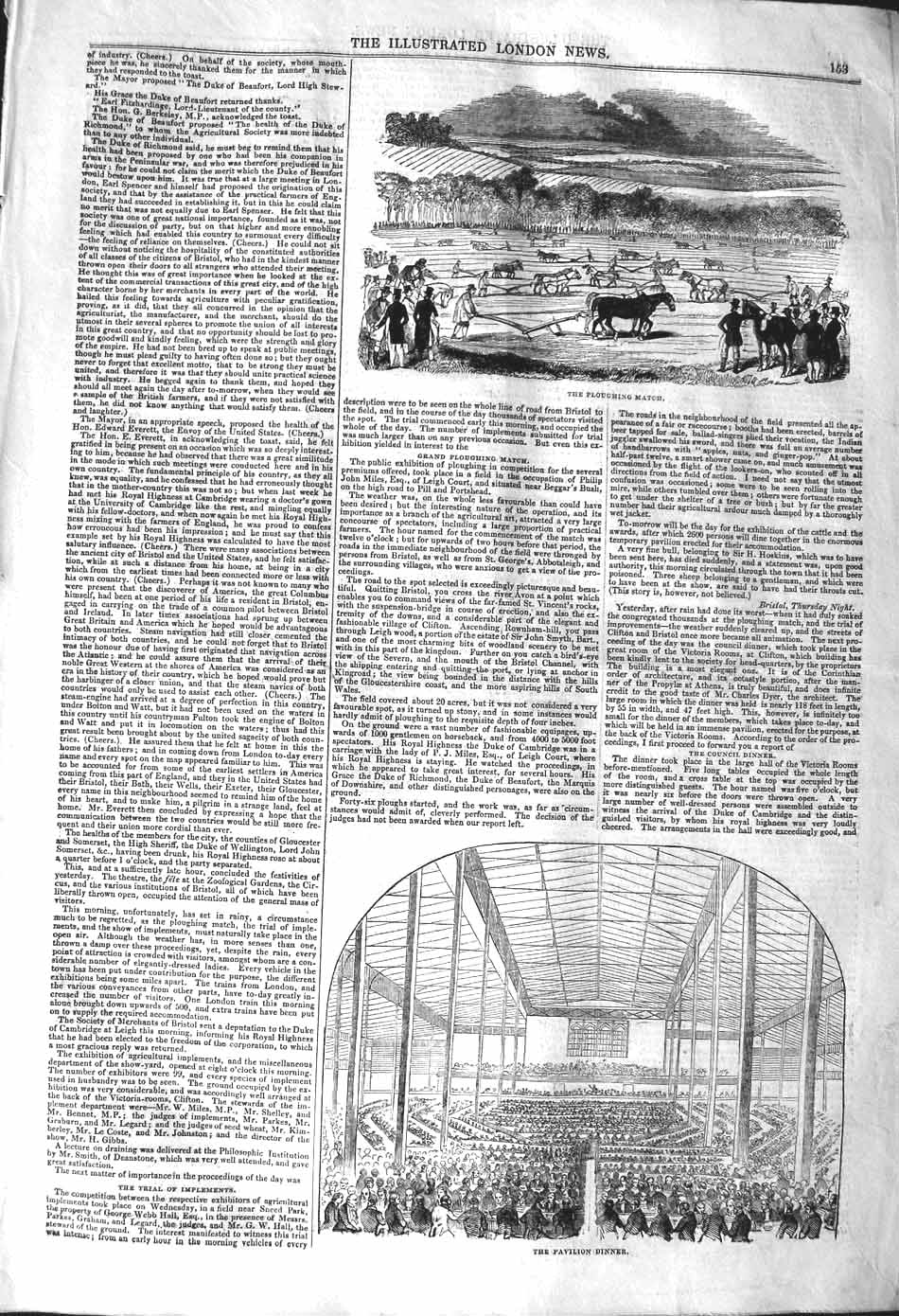 Original Old Antique Print 1842 Horses Farming Match Pavilion Dinner Victorian