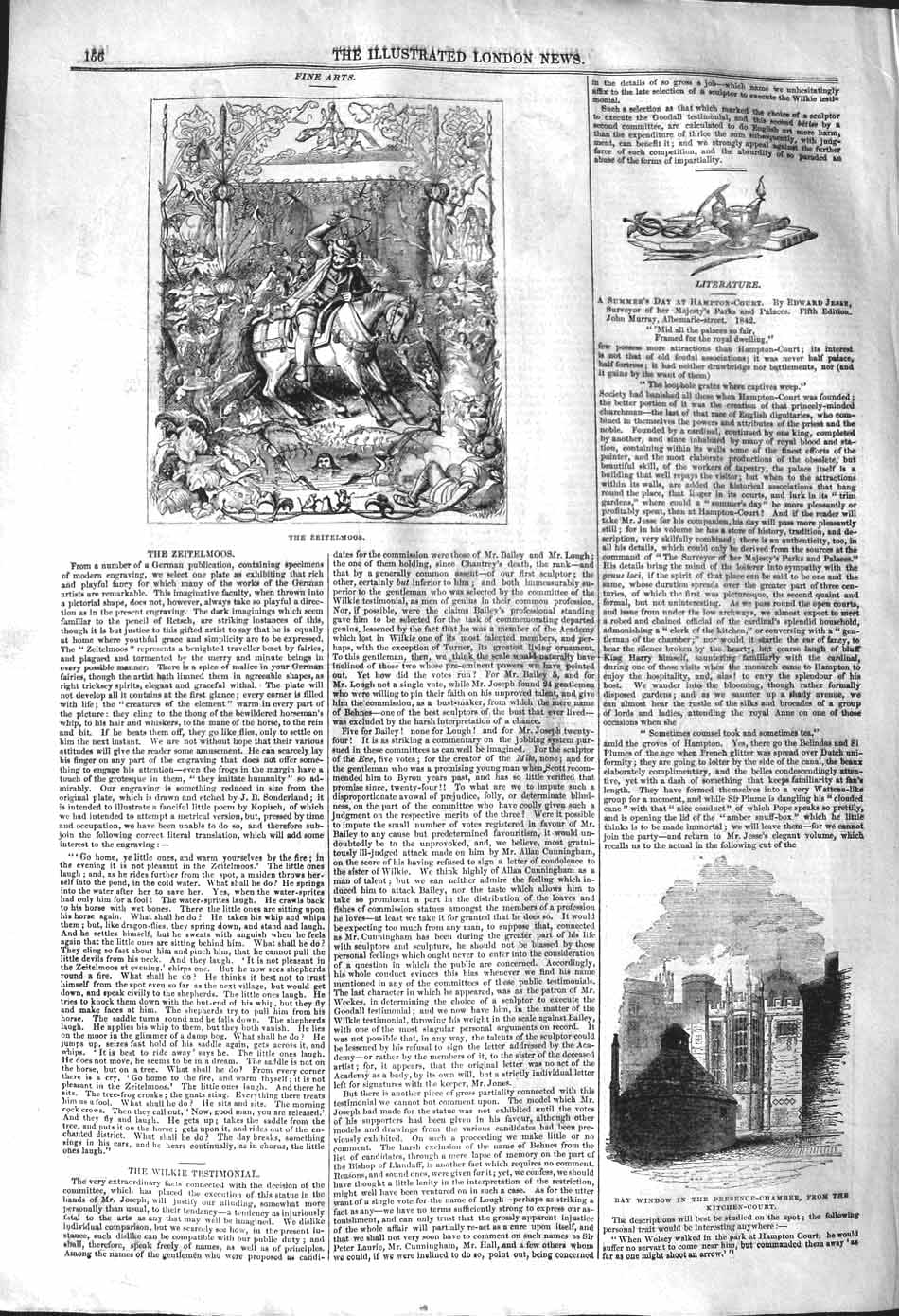 Original Old Antique Print 1842 Zeitelmoos Bay Window Presence-Chamber Kitchen