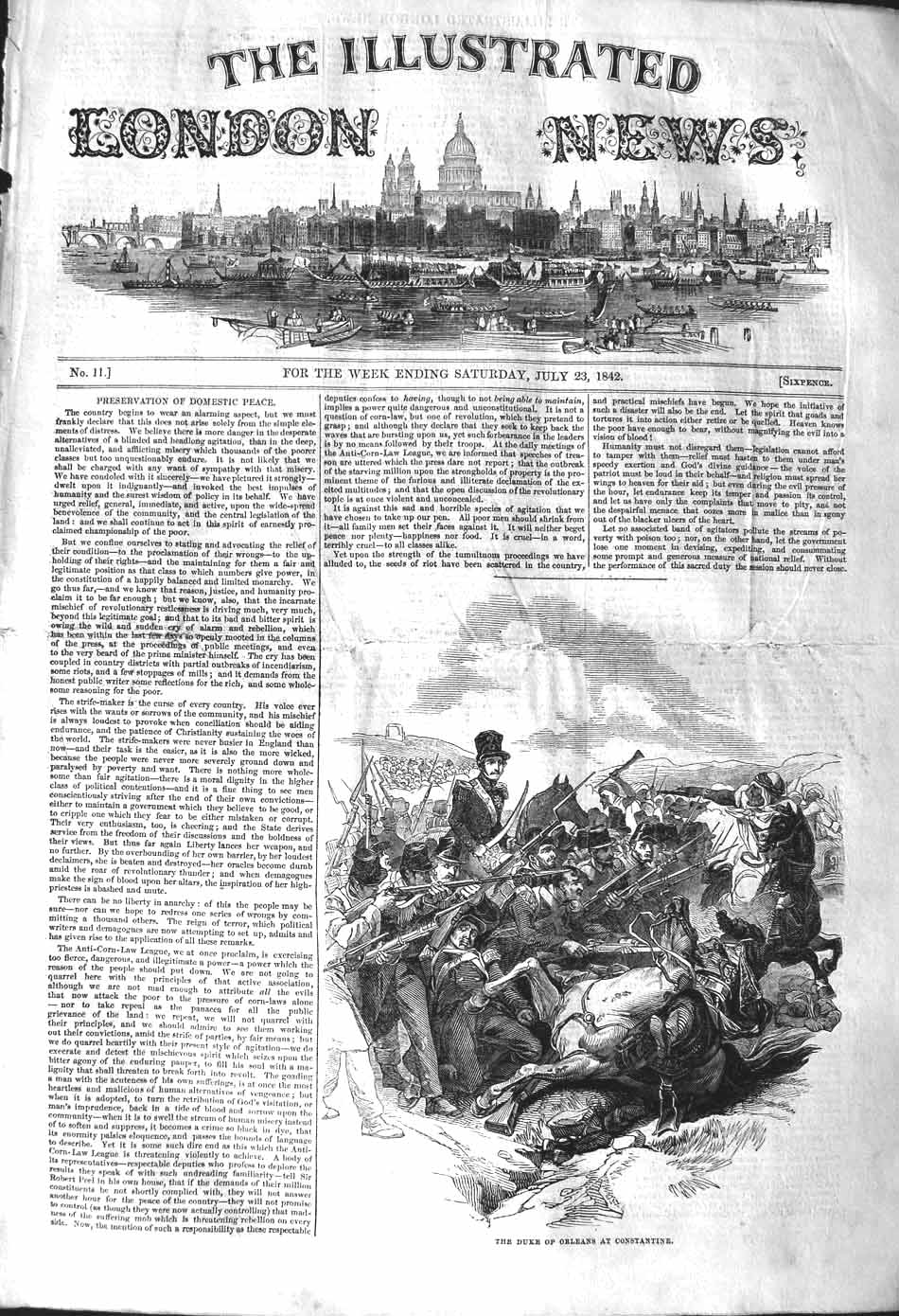 Original Old Antique Print 1842 War Scene Duke Orleans Constantine Siers Horses