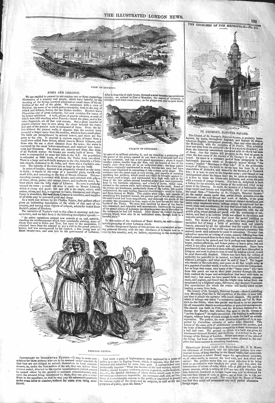 Old Antique Print 1842 St. George'S Hanover Square Beyrout Syria Lebanon 19th