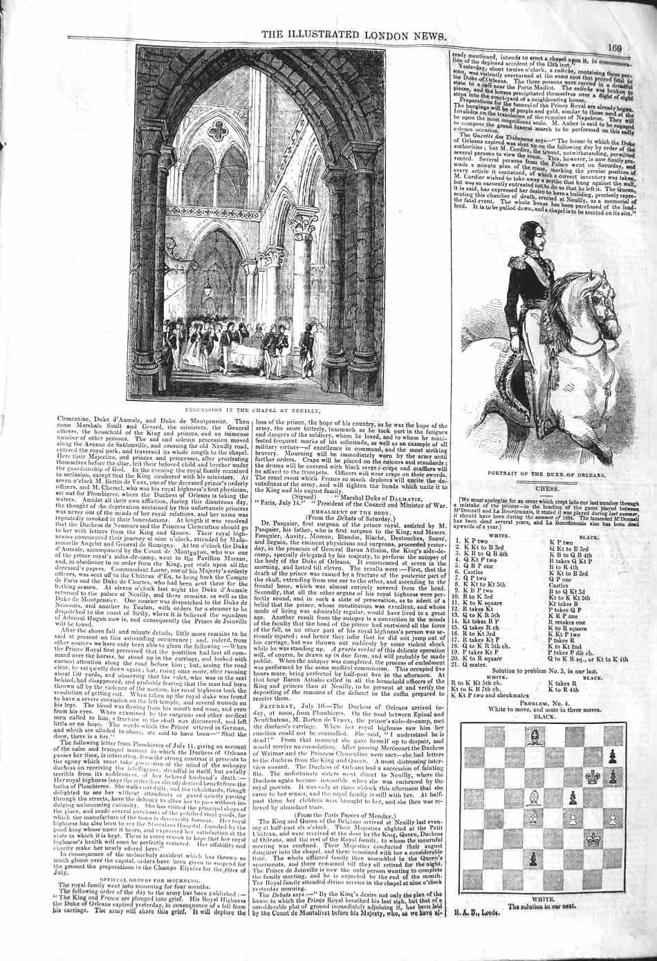 Original Old Antique Print 1842 Procession Chapel Neuilly Portriat Duke 19th
