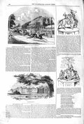 Original Old Antique Print 1842 Grand Stand Goodwood Horse Racing House Garden