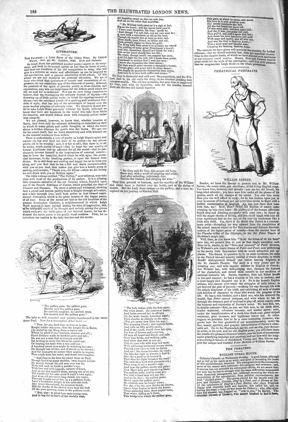 Original Old Antique Print 1842 Theatre William Farren Portrait Horse Moonlight