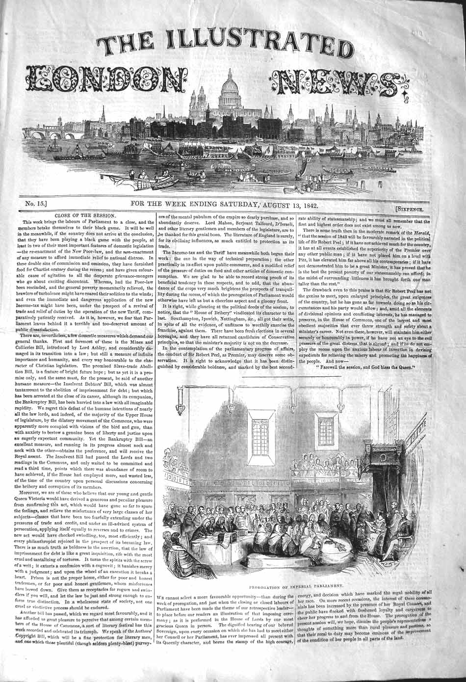 Original Old Antique Print 1842 Scene Prorogation Imperial Parliament People