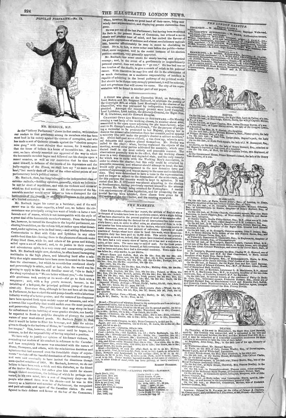 Original Old Antique Print 1842 Portrait Mr Roebuck Member Parliament Children