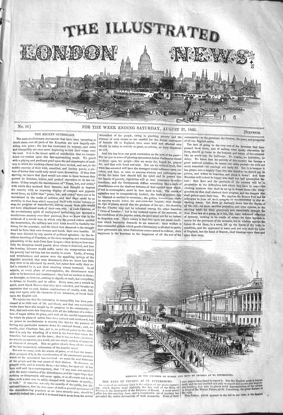 Original Old Antique Print 1842 Meeting Emperor Russia King Prussia Petersburg