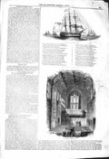 Original Old Antique Print 1842 Royal George Yacht Ship Interior Crosby Hall