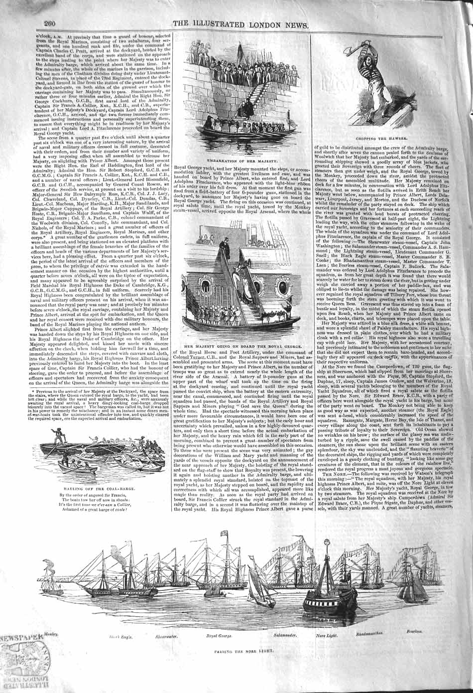 Old Antique Print 1842 Queen Hawser Royal George Salamander Fearless Ship 19th