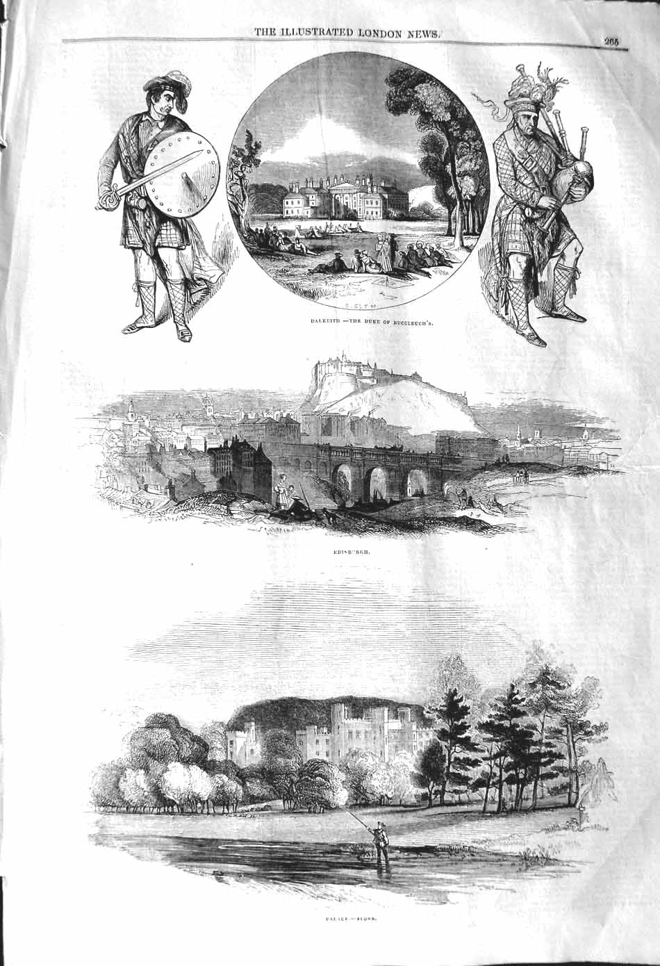 Original Old Antique Print 1842 Dalkeith Duke Buccleuch Edinburgh Scone 19th