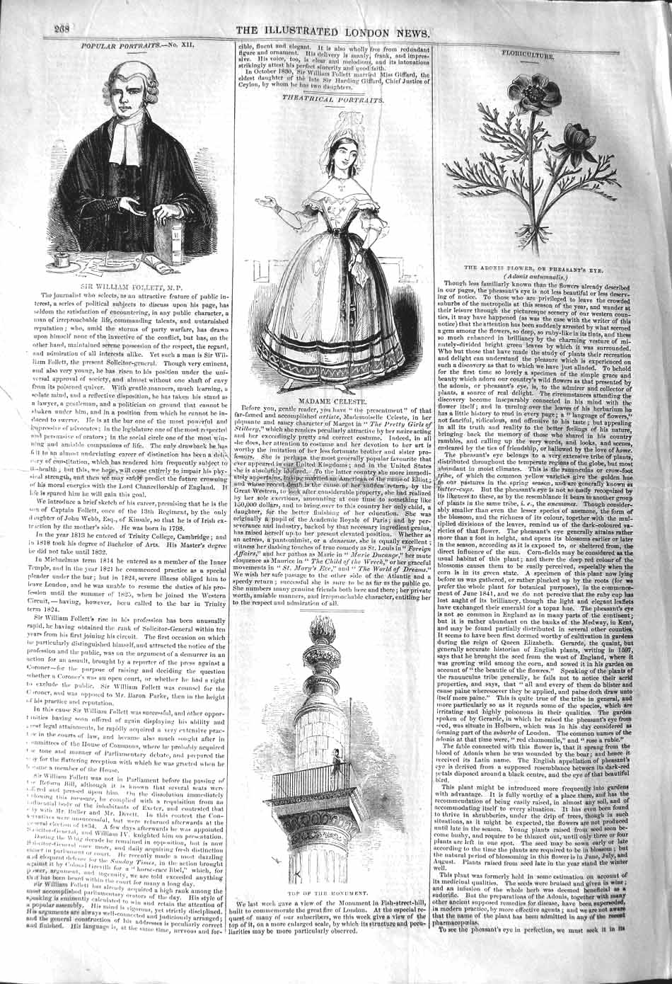 Original Old Antique Print 1842 Madame Celeste William Follett Adonis Flo 19th