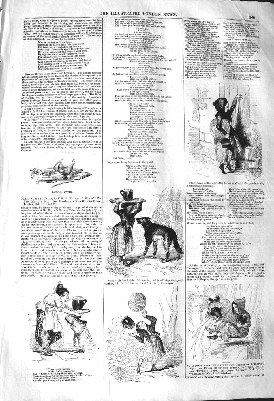 Original Old Antique Print 1842 Literature Illustrations Red Riding Ho Victorian