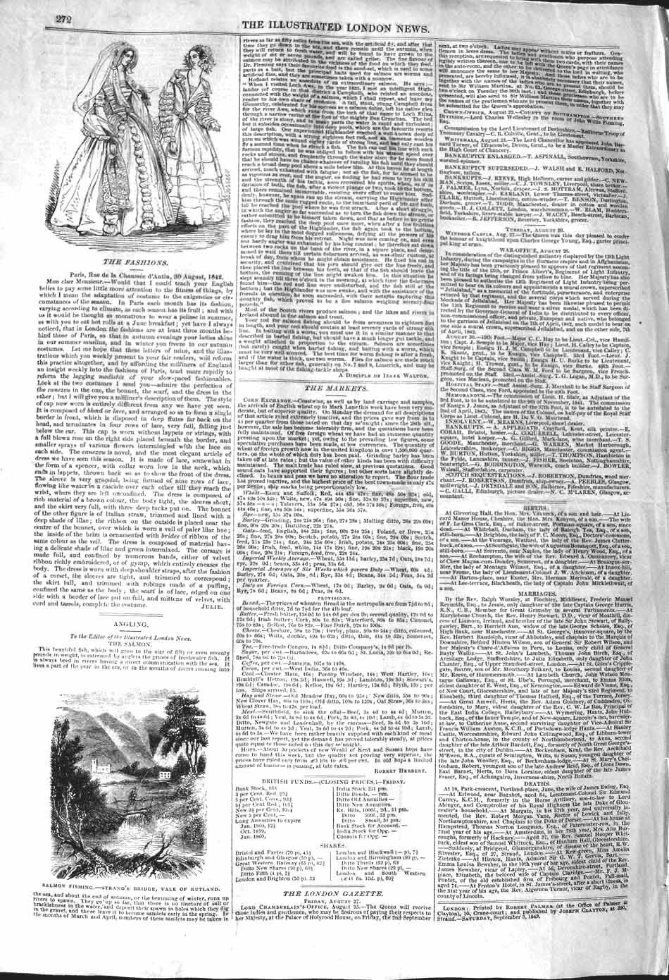 Old Antique Print 1842 Womens Fashion Salmon Fishing Vale Rutland Bridge 19th