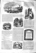Original Old Antique Print 1842 Coffer-Dam Hungerford Hucknall Church Byron 19th