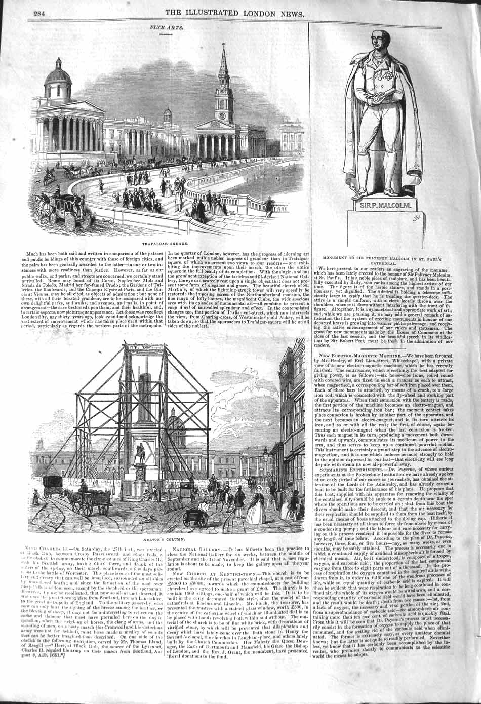 Old Antique Print 1842 Trafalgar Square Nelson'S Column Pulteney Malcolm 19th