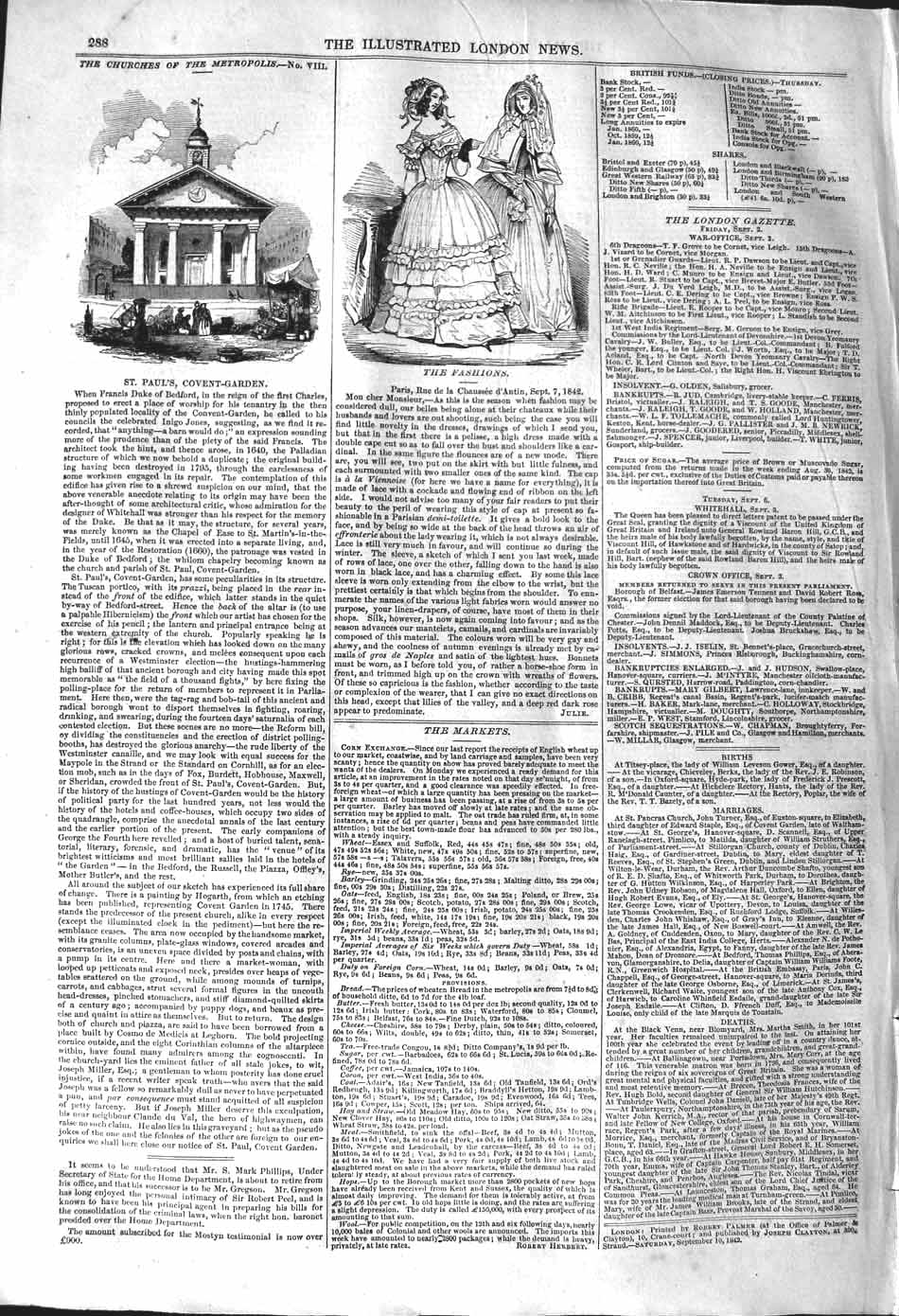 Original Old Antique Print 1842 St. Paul'S Covent Garden London Womens Fashion