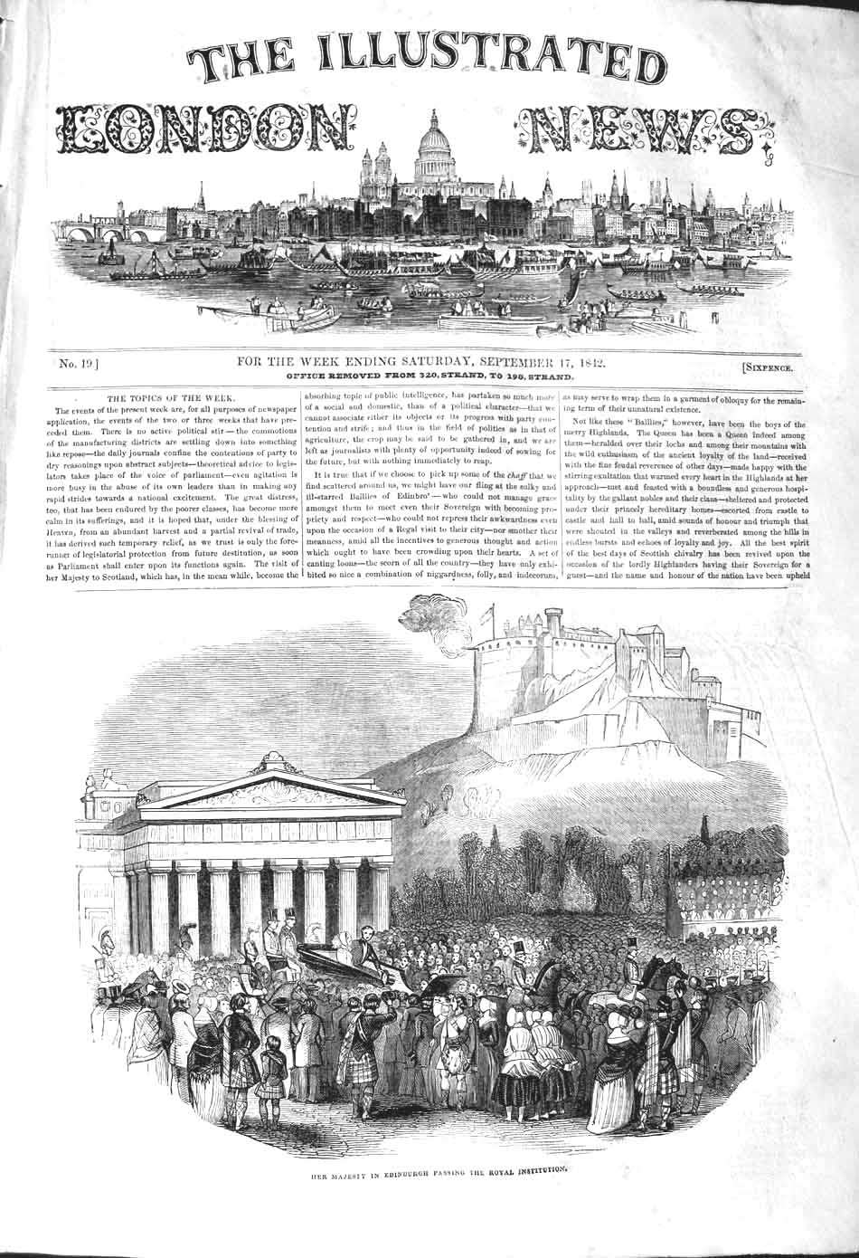 Original Old Antique Print 1842 Queen Edinburgh Scotland Royal Institution 19th
