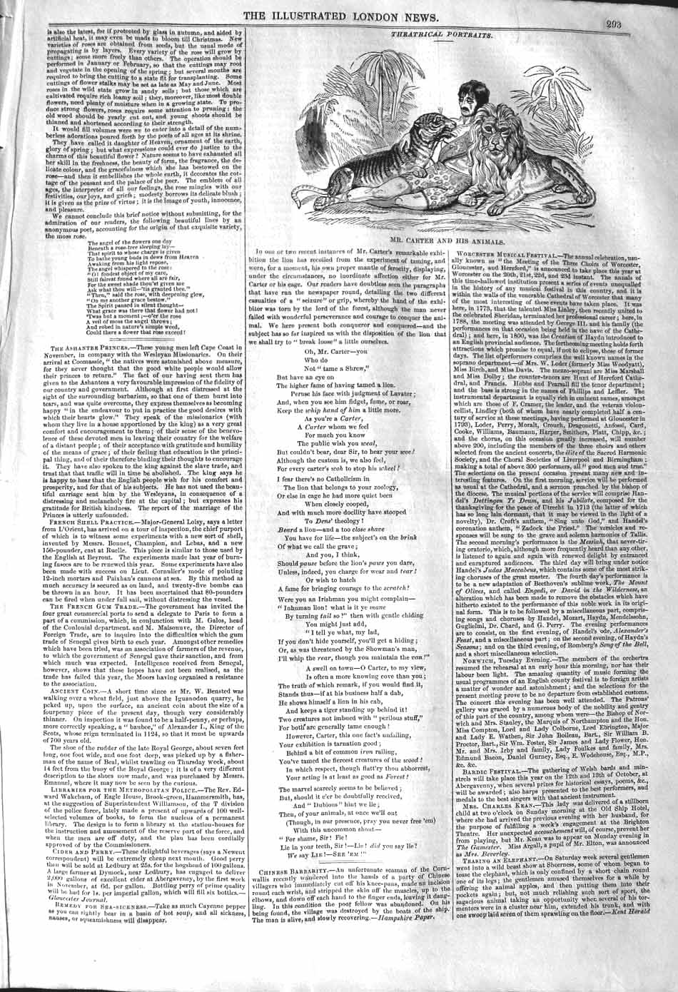 Original Old Antique Print 1842 Theatrical Carter Animals Lion Tiger Victorian
