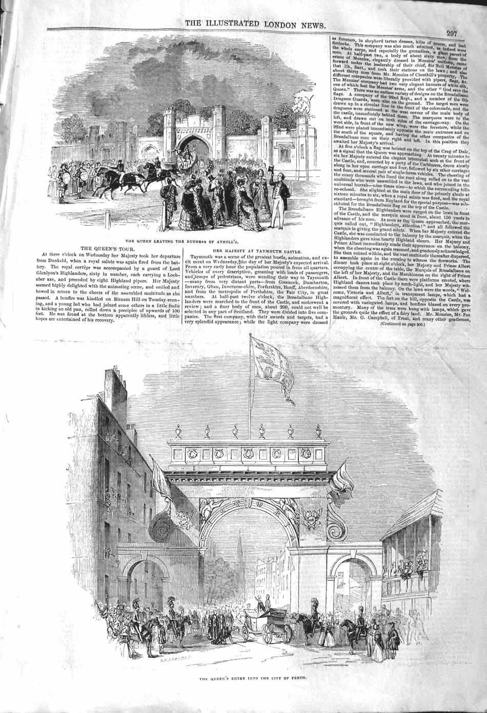 Original Old Antique Print 1842 Queen Scotland Duchess Atholl Taymouth Perth