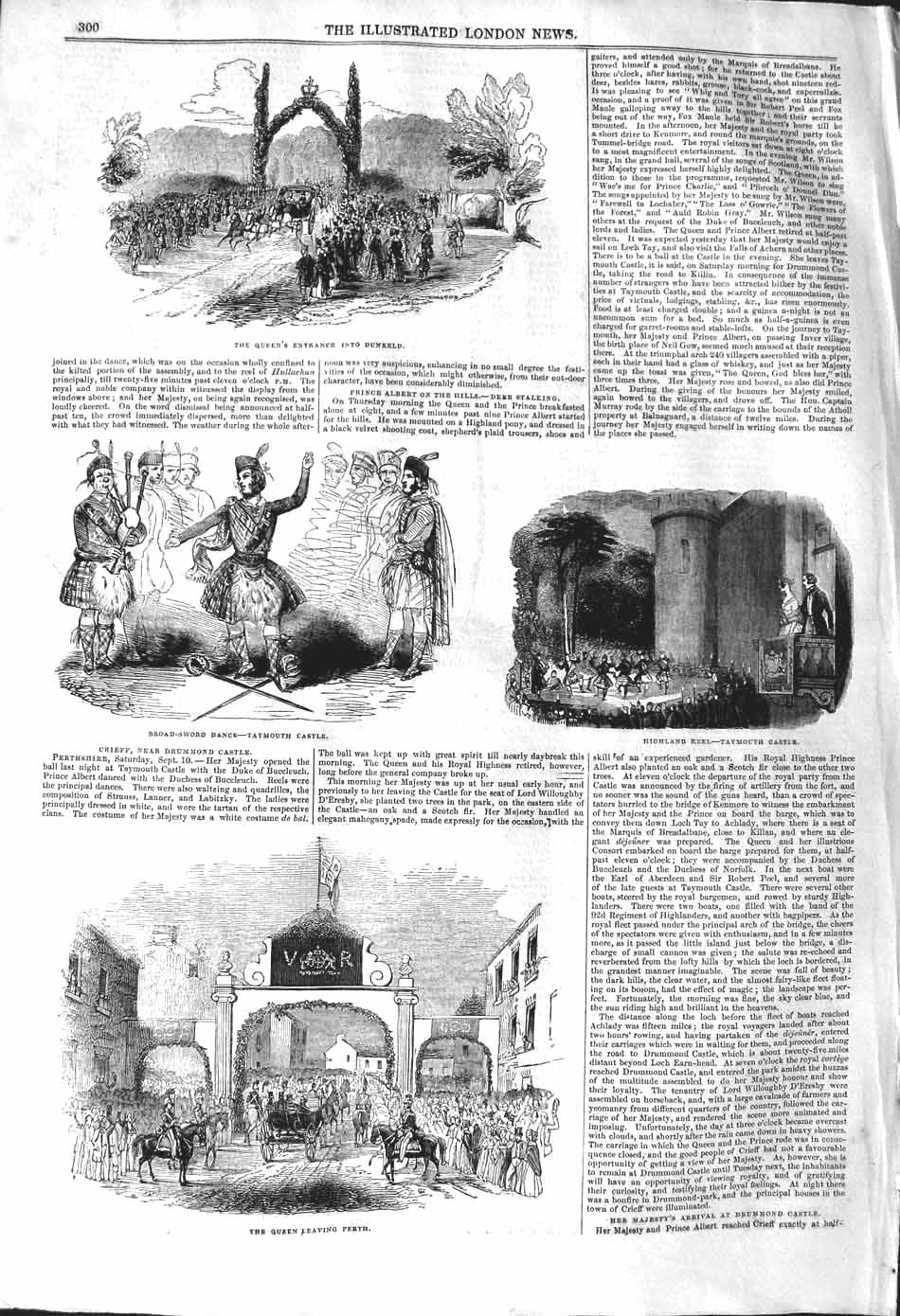 Original Old Antique Print 1842 Queen Dunkeld Taymouth Castle Perth Swor 19th