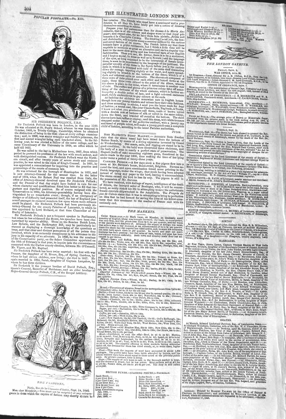 Original Old Antique Print 1842 Portrait Sir Frederick Pollock Fashion 19th