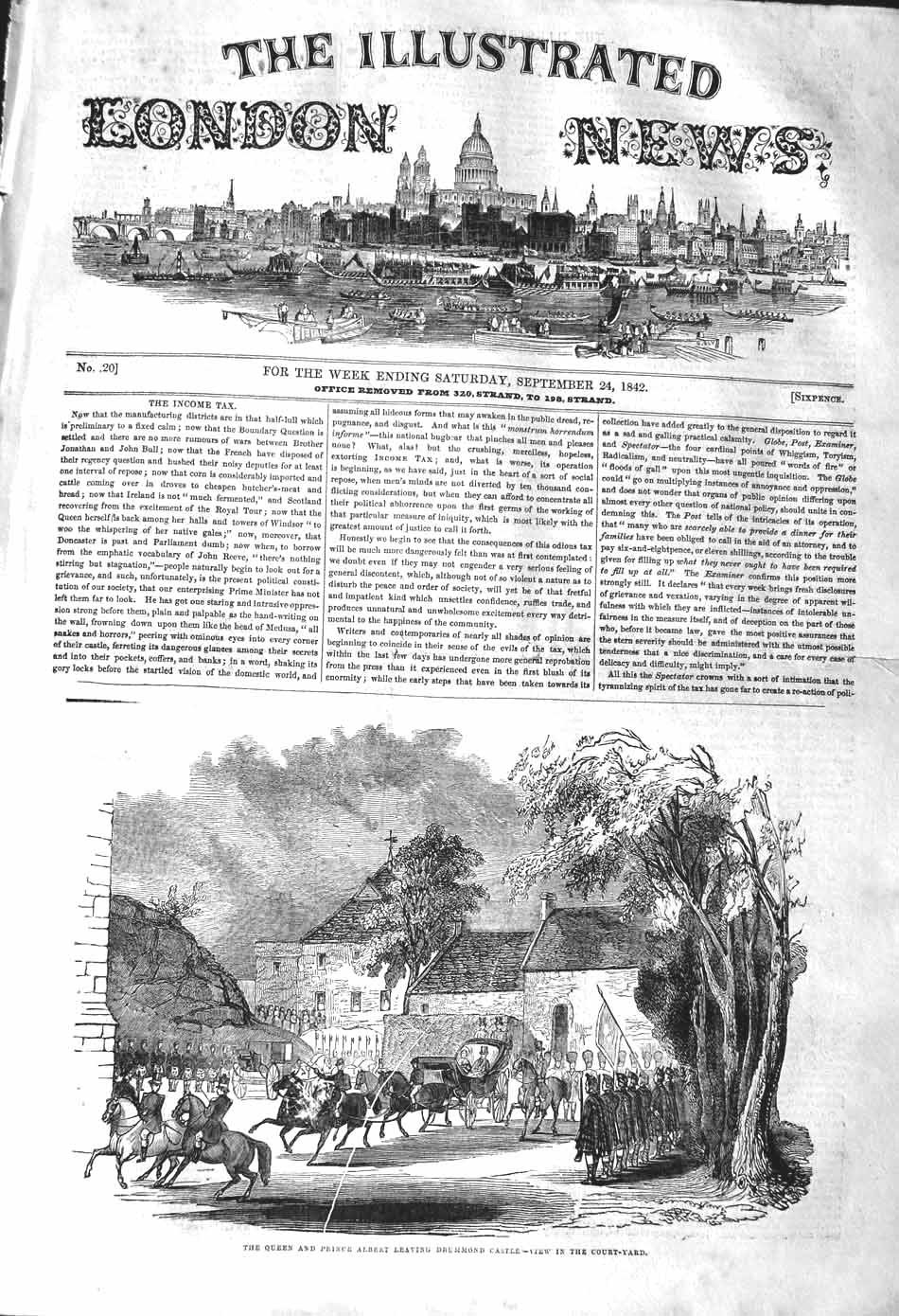 Original Old Antique Print 1842 Queen Prince Albert Drummond Castle Court-Yard