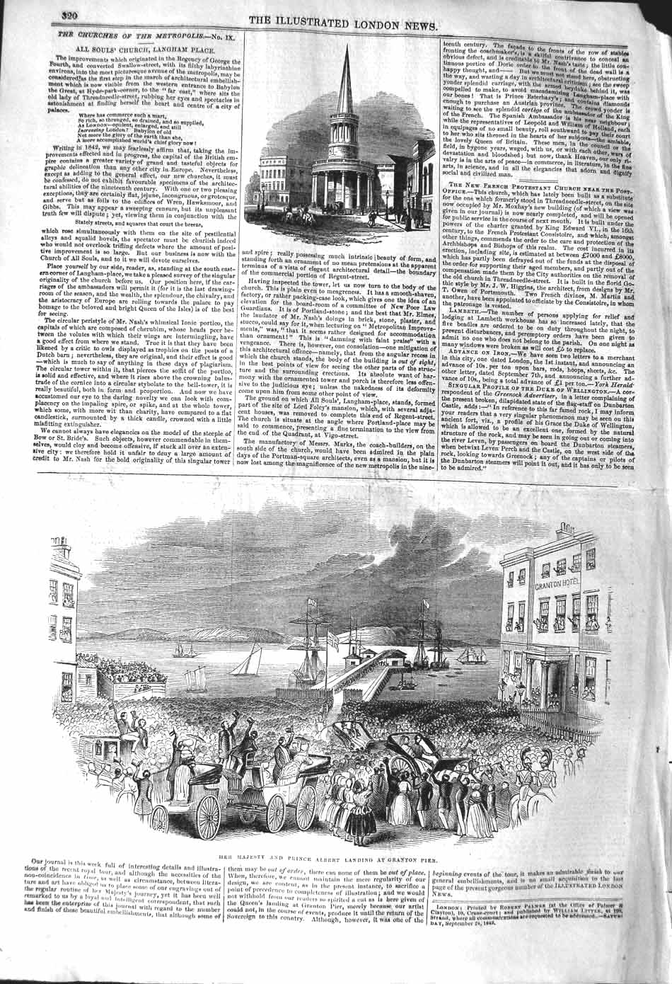 Original Old Antique Print 1842 Majesty Queen Prince Albert Granton Pier Ships