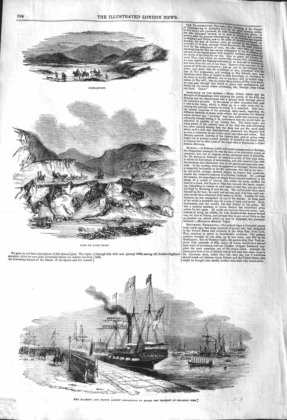 Original Old Antique Print 1842 Glen Ogle Gtenartney Trident Ship Granton Pier