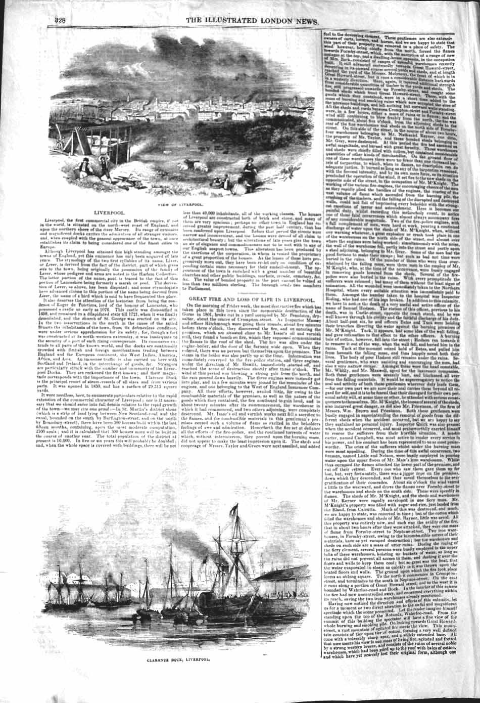 Original Old Antique Print 1842 View Liverpool Clarence Doc 19th