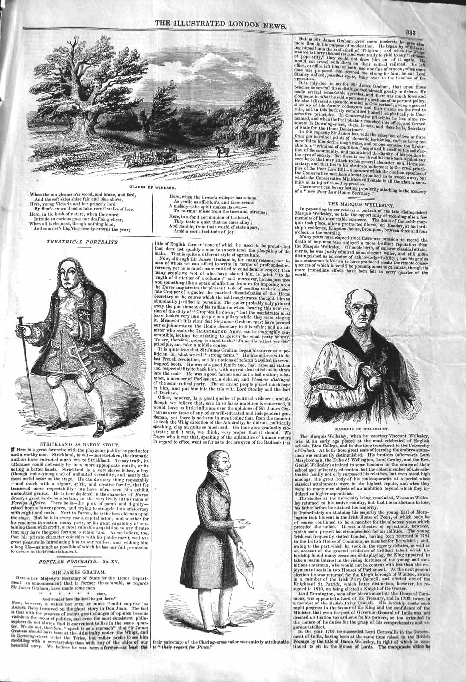 Original Old Antique Print 1842 Glades Windsor Strickland Baron Stout Wellesley