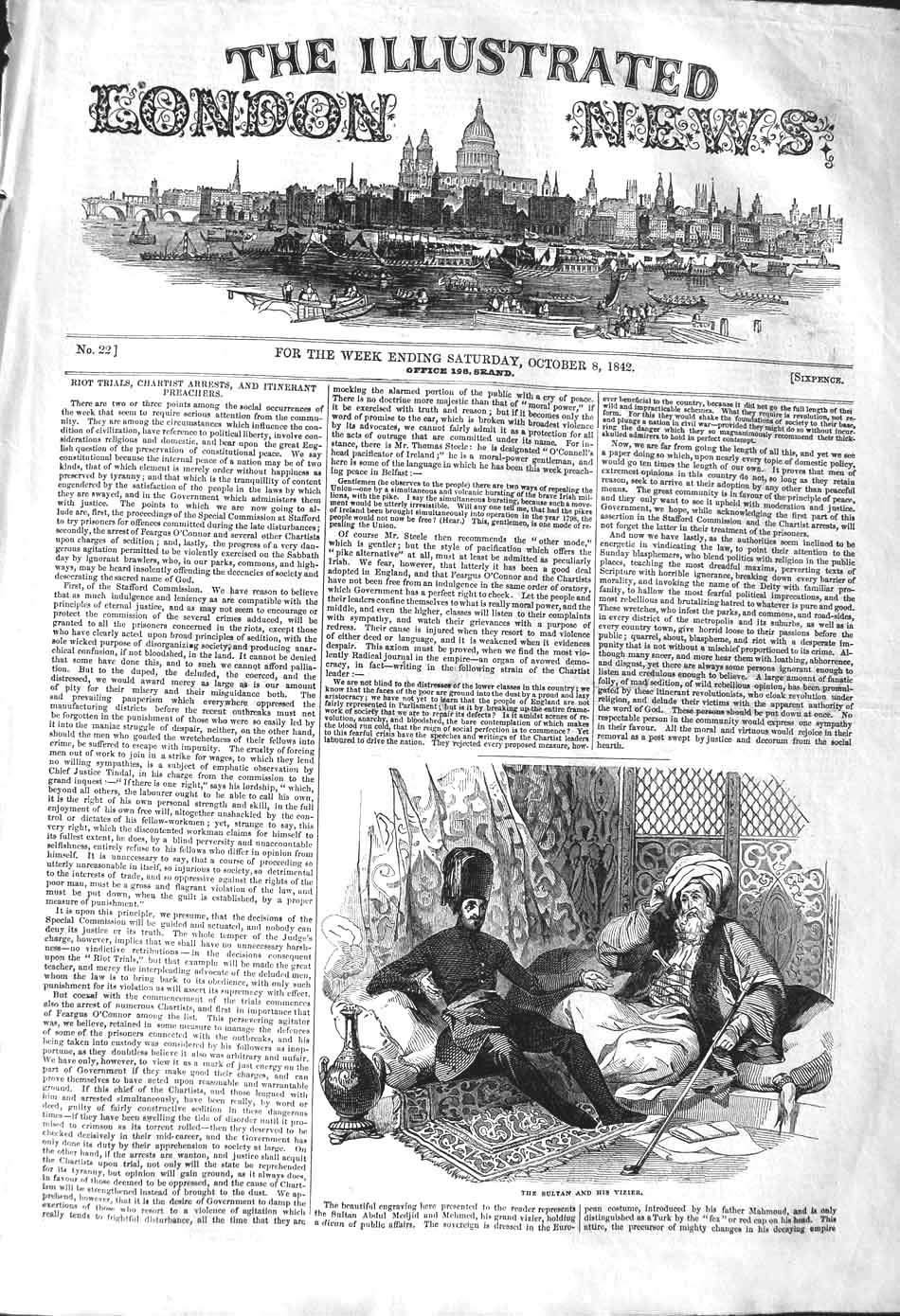 Original Old Antique Print 1842 Scene Sultan Vizier Men Meeting 19th