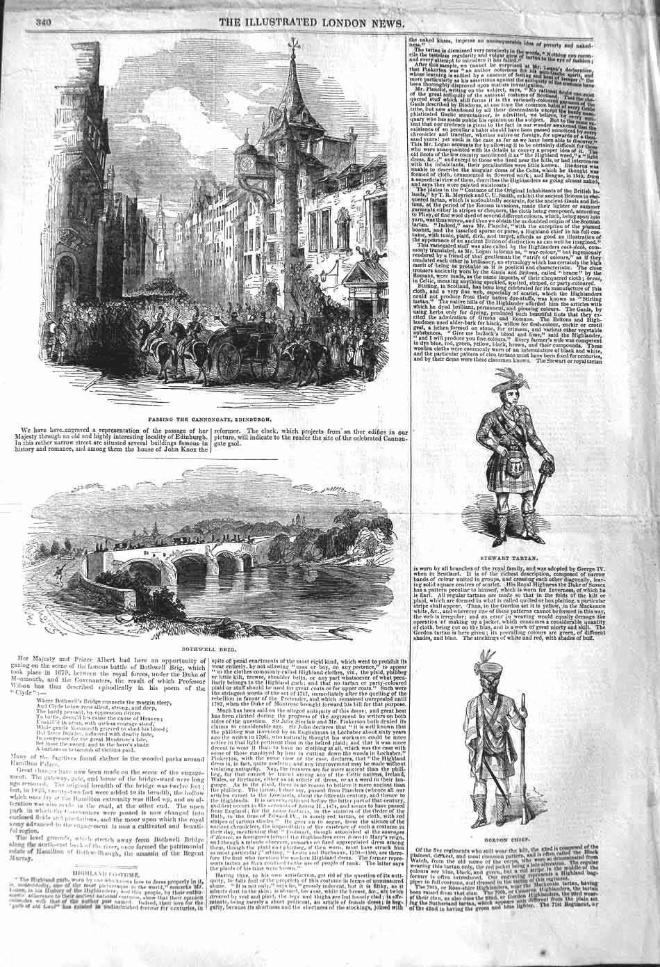 Original Old Antique Print 1842 Cannongate Edinburgh Bothwell Brig Stewart 19th