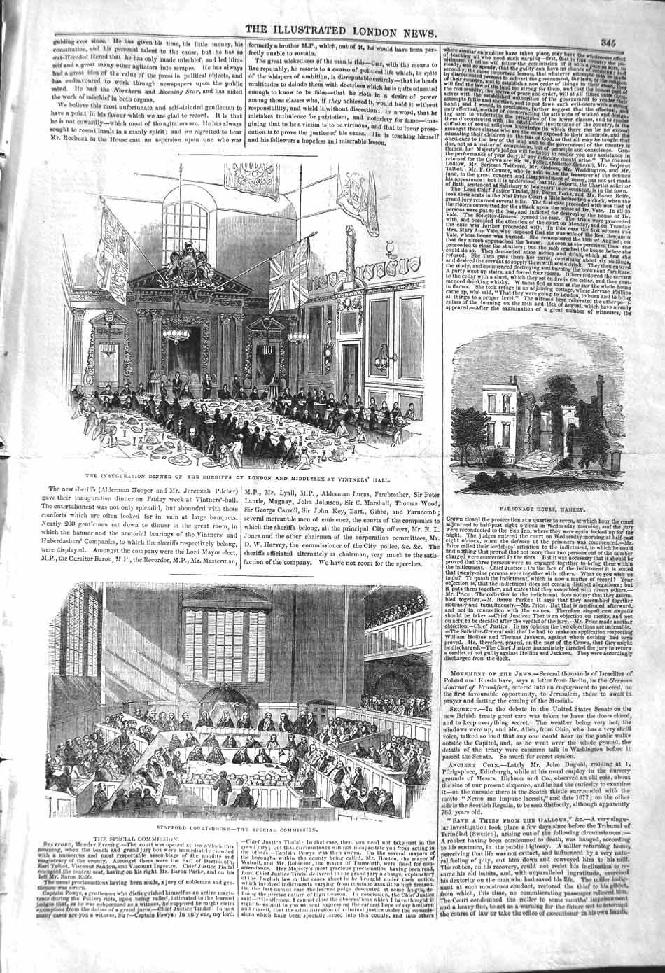 Original Old Antique Print 1842 Parsonage House Stafford Court Vintner'S Hall