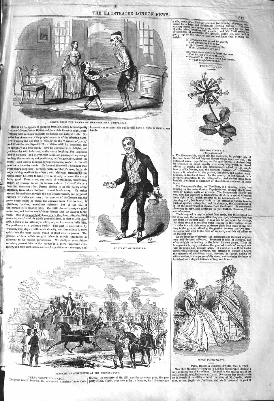 Old Antique Print 1842 Grandfather Whitehead Webster Trotting Sport Horse 19th