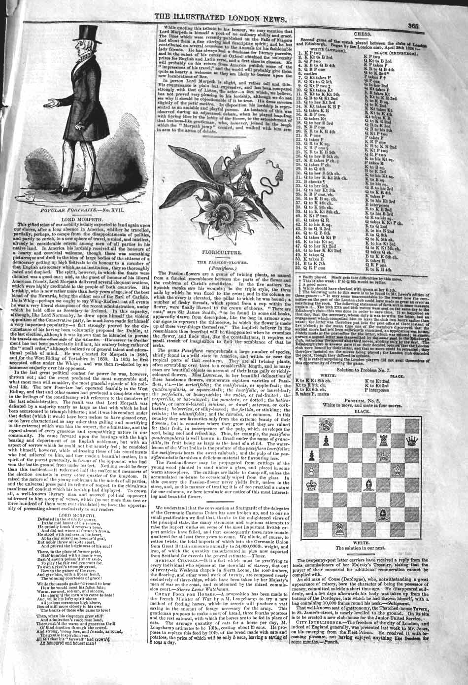 Old Antique Print 1842 Portrait Lord Morpeth Floriculture Passion Flower 19th
