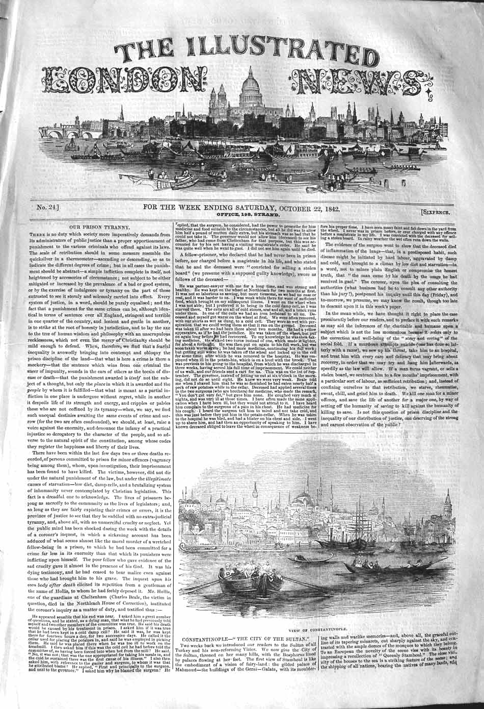 Original Old Antique Print 1842 View City Constantinople Boats Ships Victorian