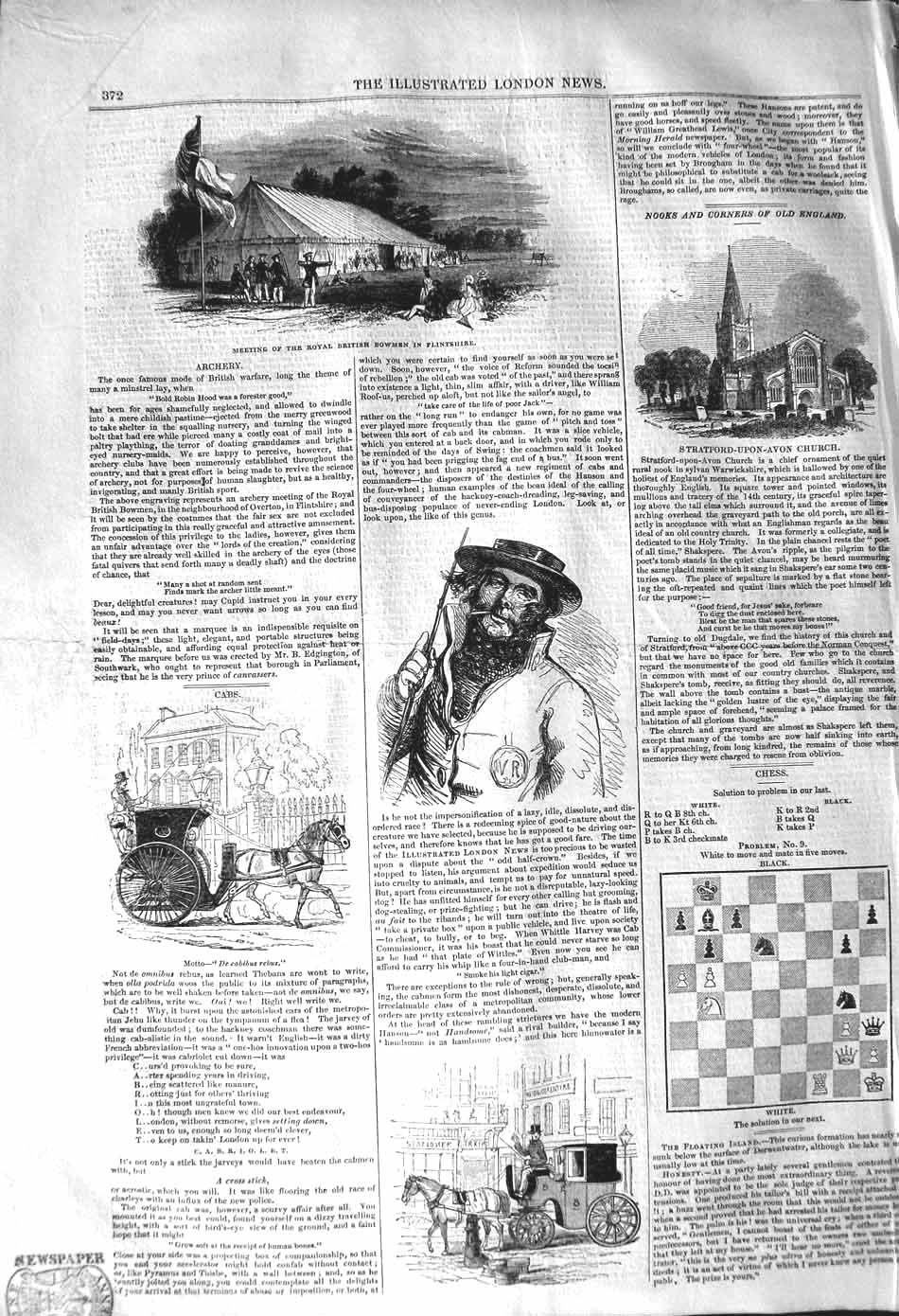 Original Old Antique Print 1842 British Bowmen Flintshire Stratford-On-Avon 19th