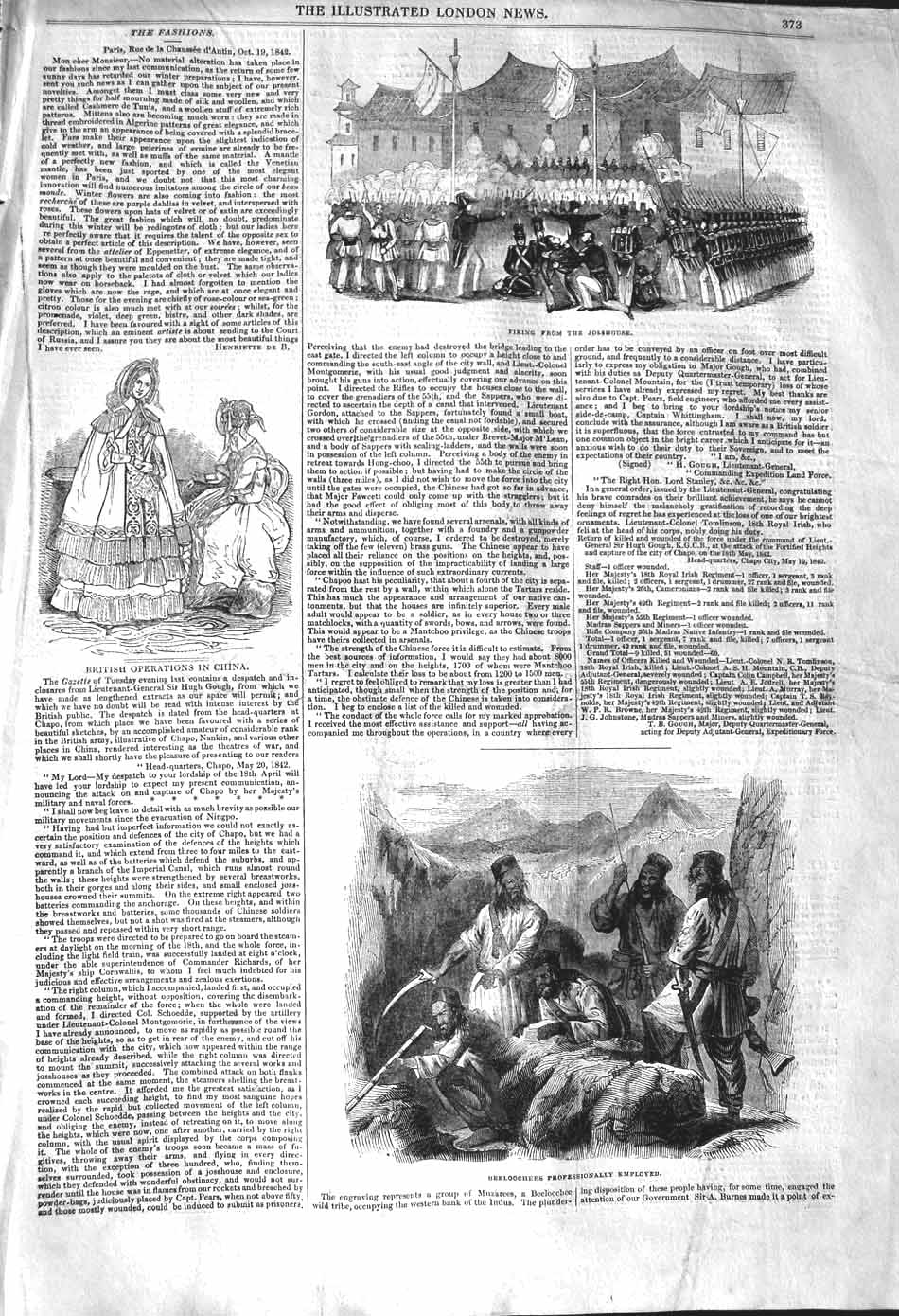 Original Old Antique Print 1842 Beeloochees Siers Firing Josshouse Fashion 19th