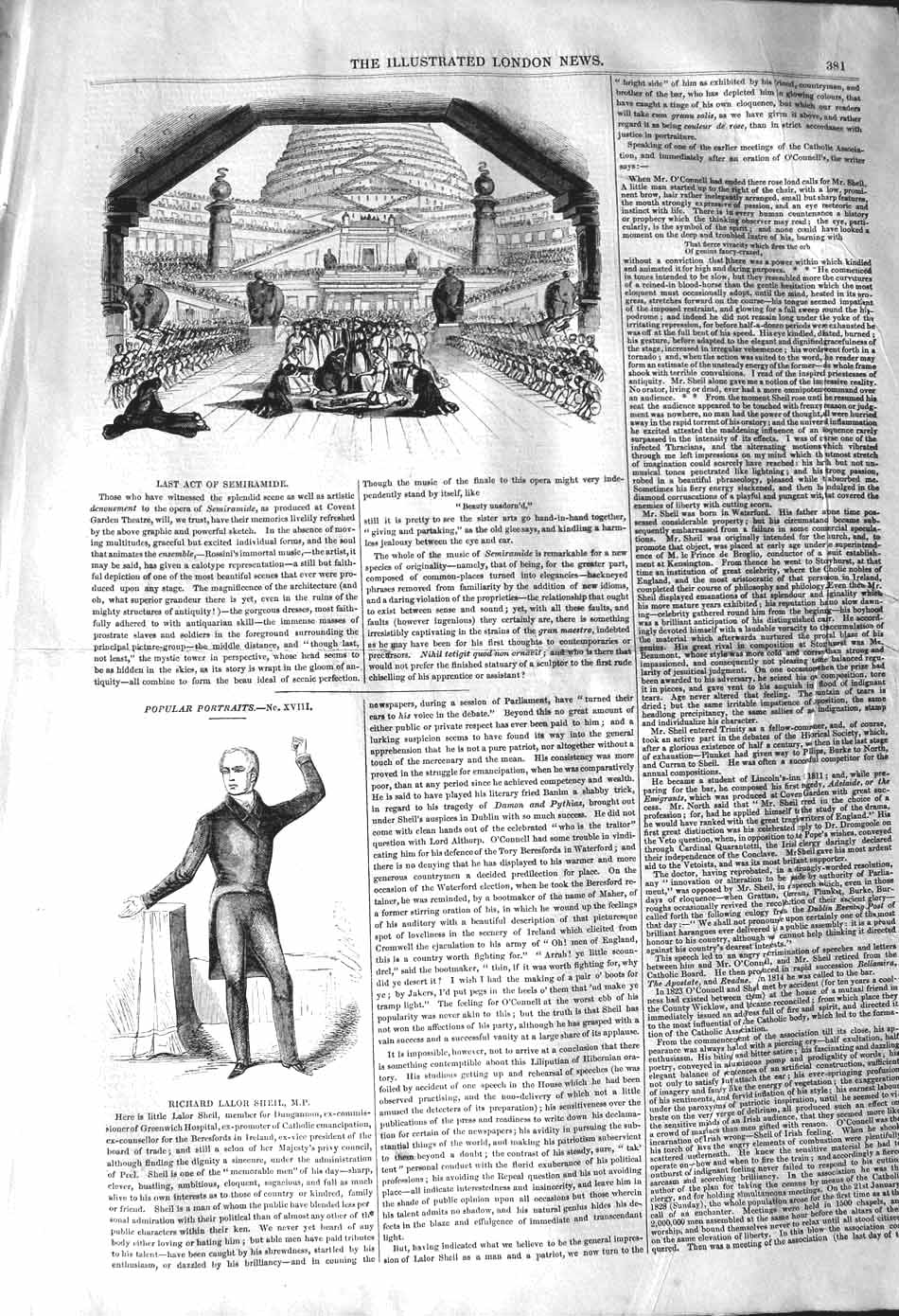 Original Old Antique Print 1842 Act Semiramide Richard Lalor Sheil Par Victorian