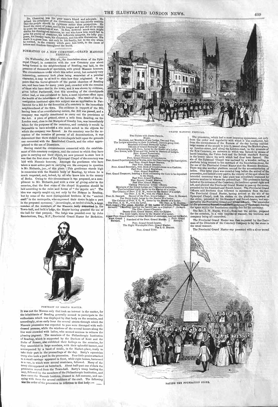 Original Old Antique Print 1842 Grand Masonic Festival Grand Master Fou 19th
