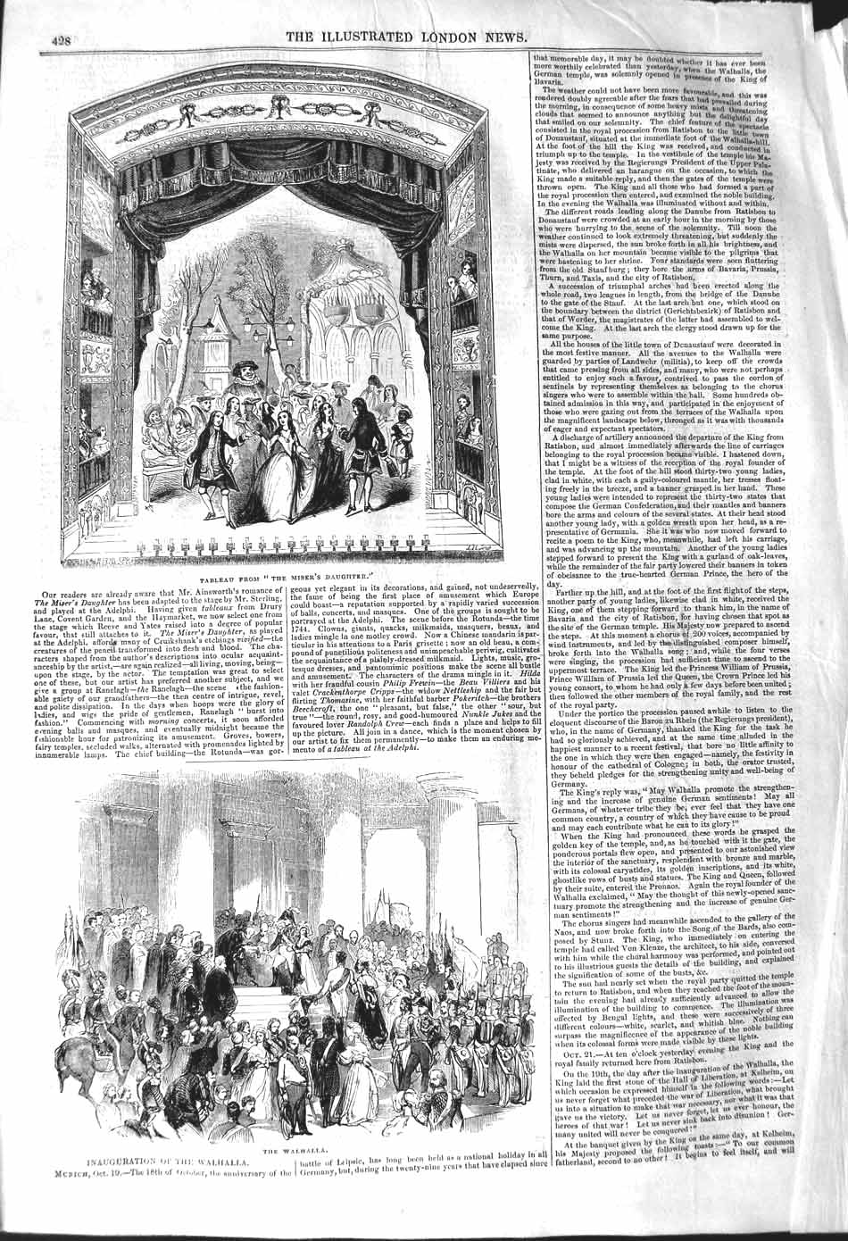 Original Old Antique Print 1842 Scene Tableau Miser'S Daughter Theatre W 19th