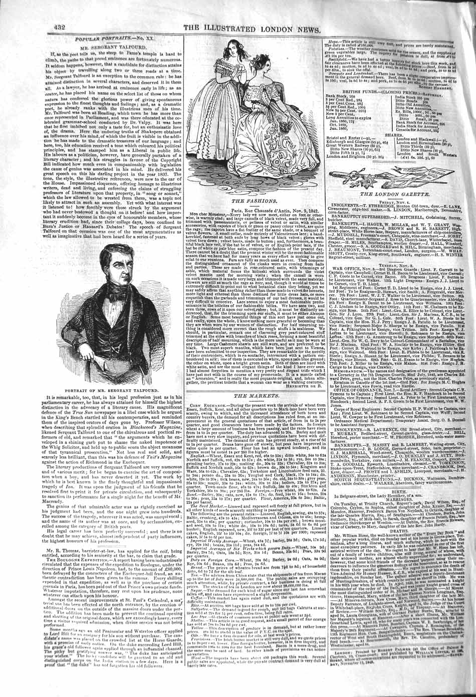 Original Old Antique Print 1842 Womens Fashion Portrait Mr Sergeant Talfourd