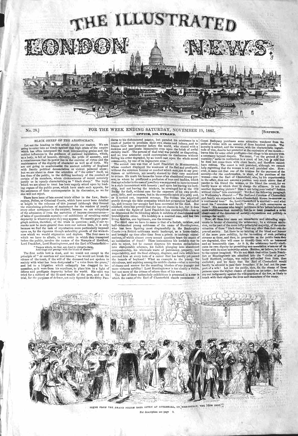 Original Old Antique Print 1842 Scene Grand Polish Ball Guildhall Dancing 19th