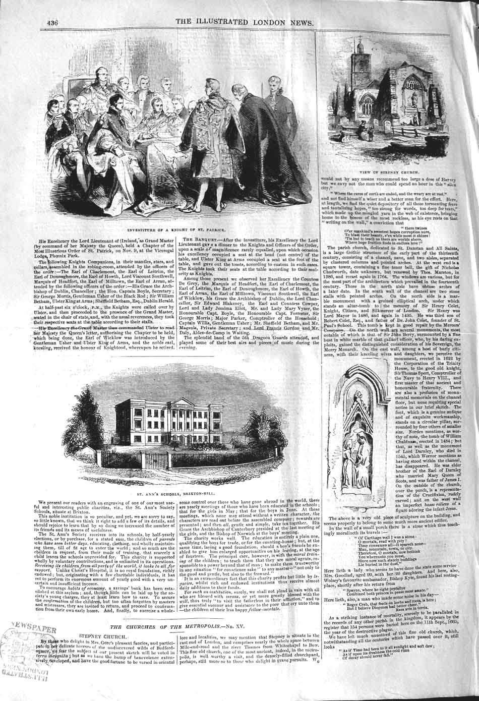 Old Antique Print 1842 Ann'S School Brixton Hill Stepney Church Patrick 19th