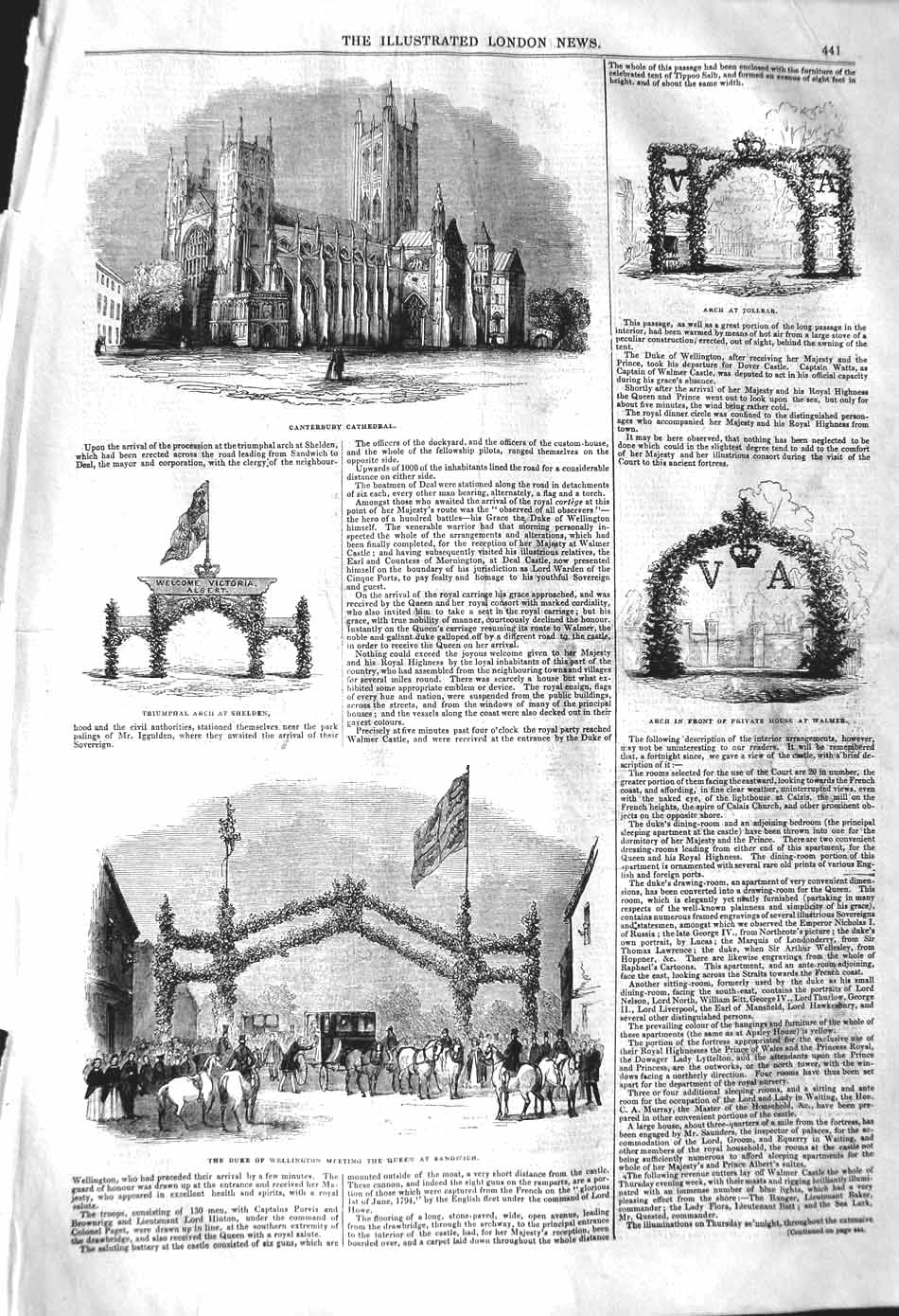 Old Antique Print 1842 Canterbury Cathedral Arch Toolbar Shelden Sandwich 19th