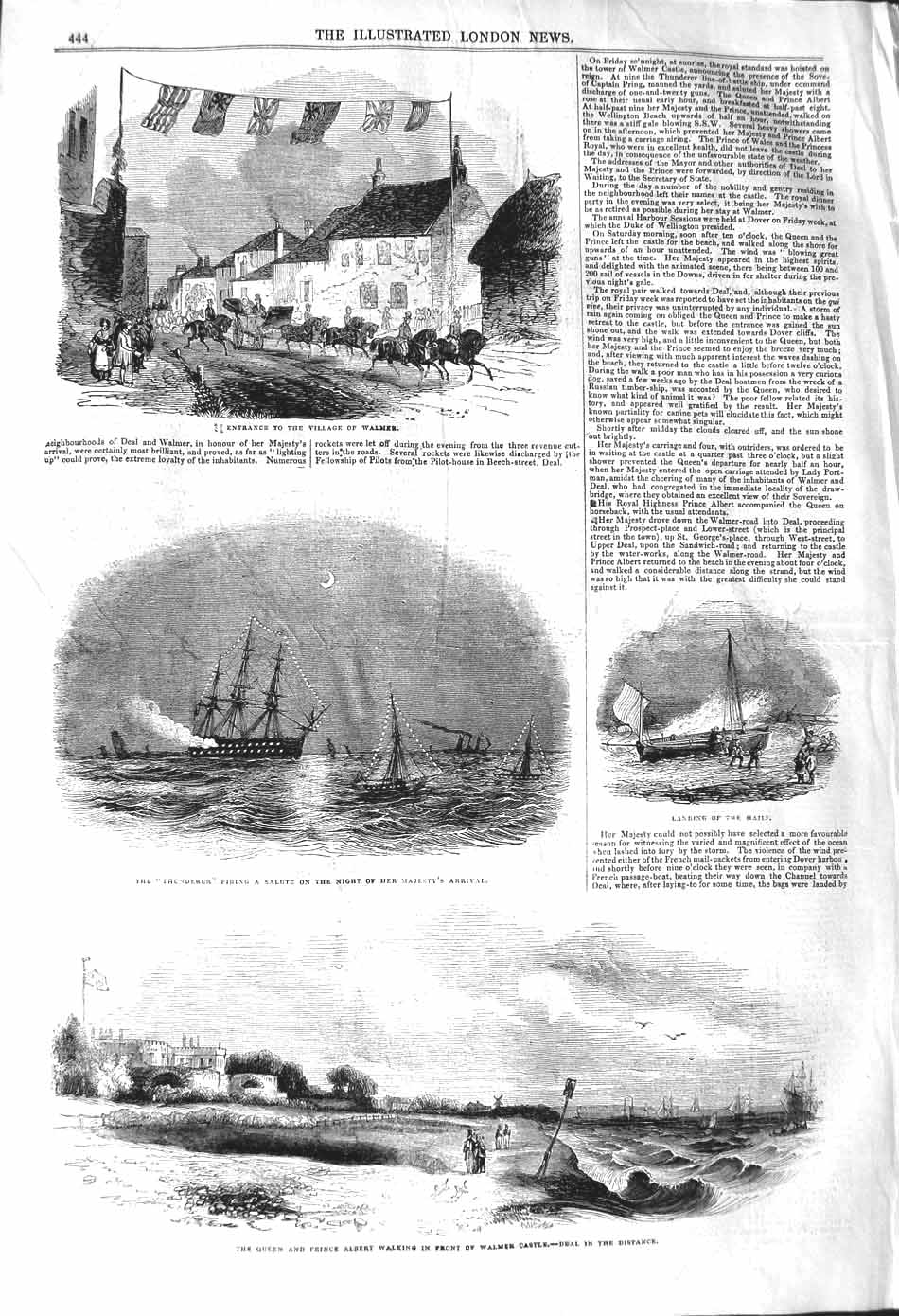 Old Antique Print 1842 Walmer Ship Thunderer Queen Prince Albert Castle 19th